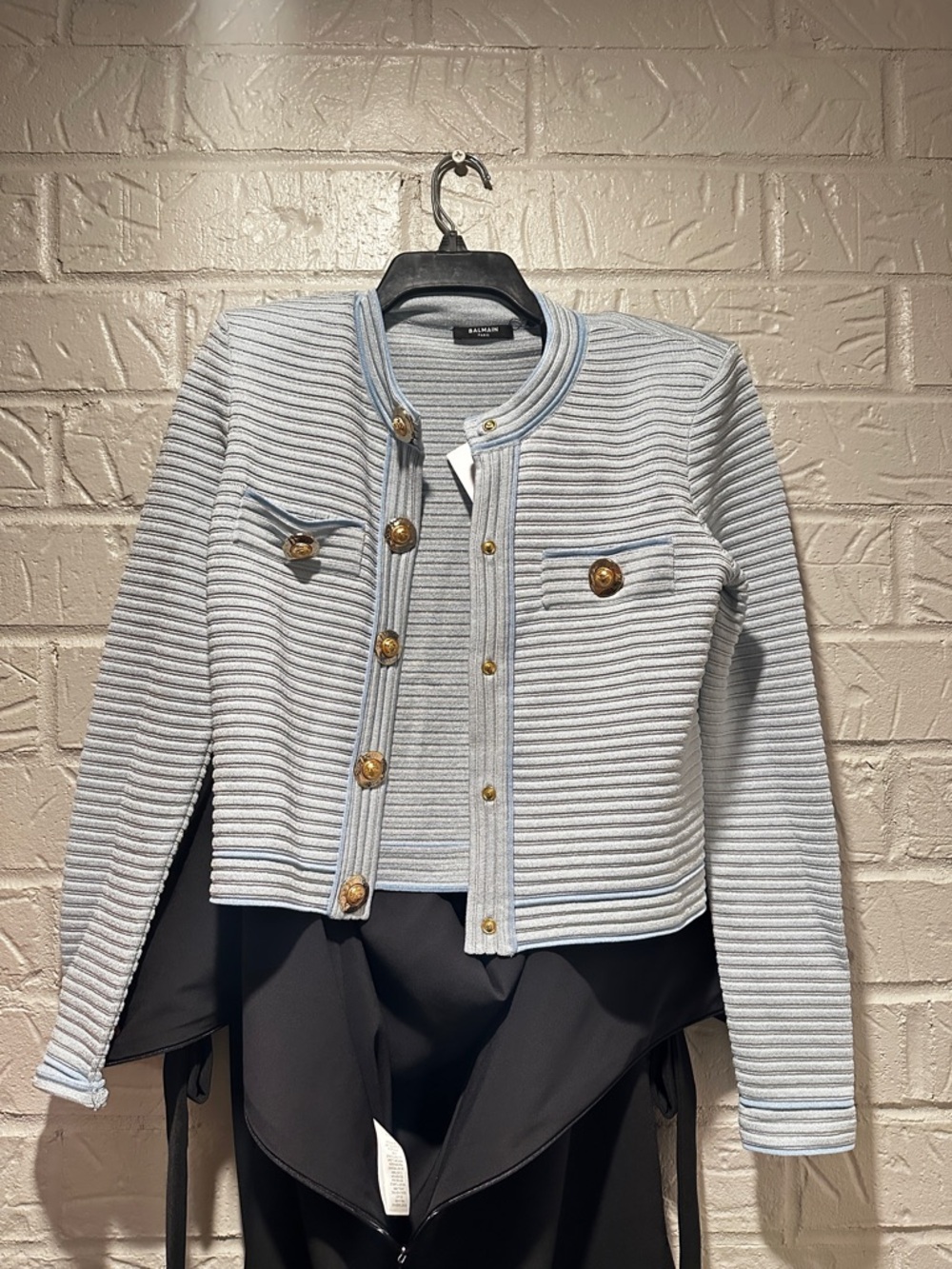 NWT New Balmain Buttoned Striped Knit Crop Cardigan Size 36 - Picture 3 of 10
